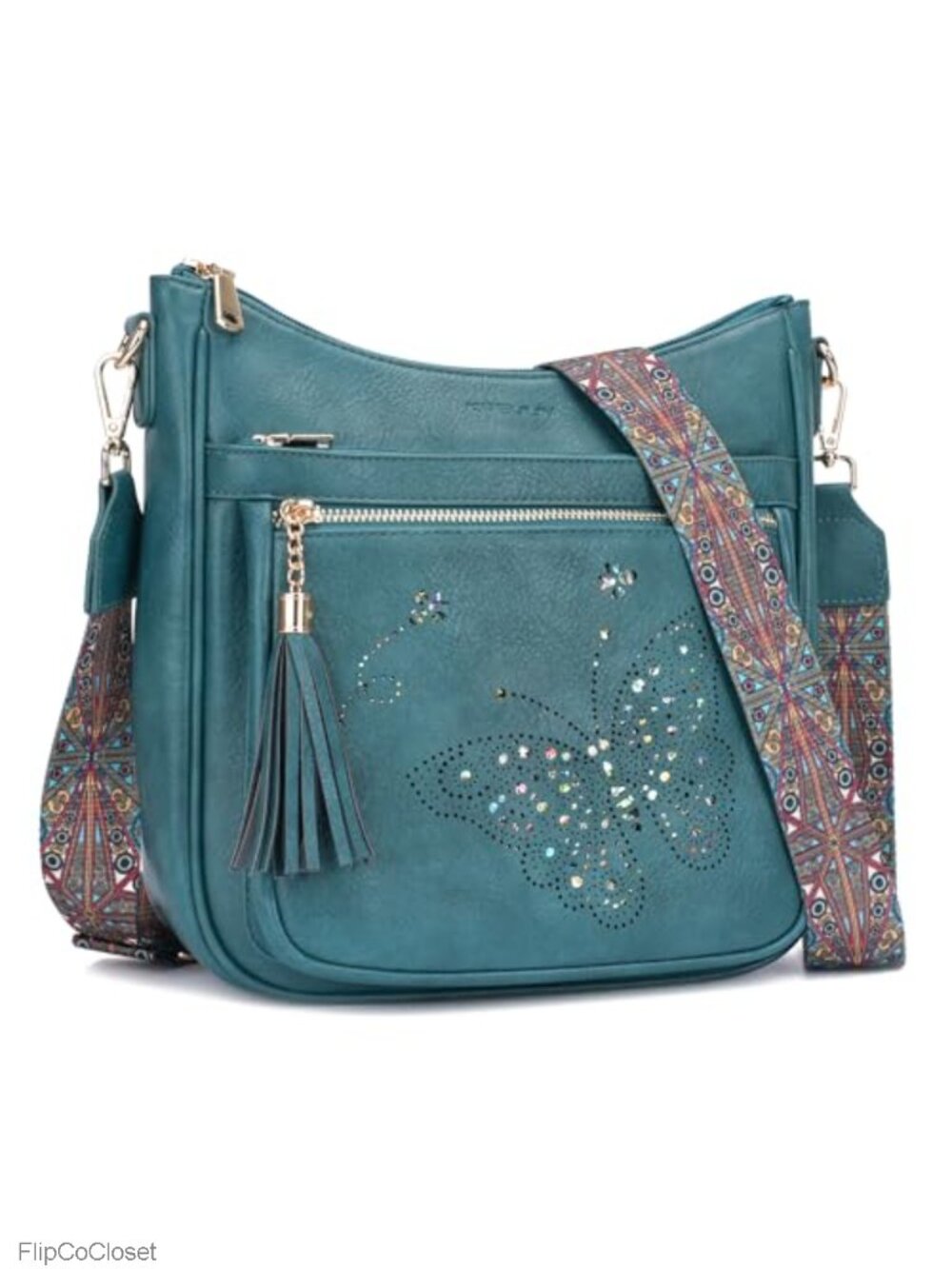 Vegan PU Leather Crossbody Bag Butterfly Tassel Shoulder Handbag